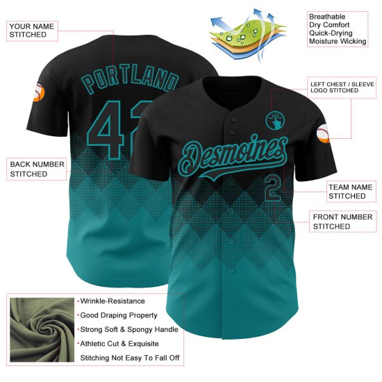 3D Jersey Farbverlauf Quadrat Schwarz Baseball Teal Muster Formen Authentisches Design Custom 3D Jersey Farbverlauf Quadrat Schwarz Baseball Teal Muster Formen Authentisches Design Custom