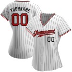 Benutzerdefiniertes weißes schwarzes Nadelstreifen-rot-schwarzes authentisches Baseball-Trikot Benutzerdefiniertes weißes schwarzes Nadelstreifen-rot-schwarzes authentisches Baseball-Trikot