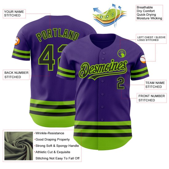 Authentic Custom Jersey Line Grün Baseball Lila Schwarz-Neon Authentic Custom Jersey Line Grün Baseball Lila Schwarz-Neon