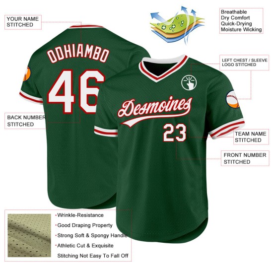 Weiß-Rotes Baseball Throwback Authentic Green Custom Jersey Weiß-Rotes Baseball Throwback Authentic Green Custom Jersey