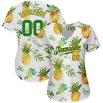 Benutzerdefiniertes weißes Kelly Green-Gold 3D-Musterdesign Hawaii Ananas Authentic Baseball Jersey Benutzerdefiniertes weißes Kelly Green-Gold 3D-Musterdesign Hawaii Ananas Authentic Baseball Jersey