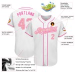 Benutzerdefiniertes authentisches Baseball-Trikot in Weiß und Mittelpink Benutzerdefiniertes authentisches Baseball-Trikot in Weiß und Mittelpink