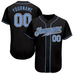 Benutzerdefiniertes schwarzes hellblau-weißes authentisches Baseball-Trikot