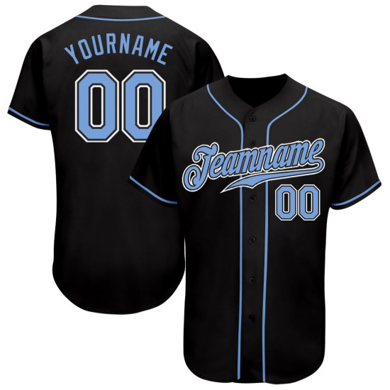 Benutzerdefiniertes schwarzes hellblau-weißes authentisches Baseball-Trikot Benutzerdefiniertes schwarzes hellblau-weißes authentisches Baseball-Trikot