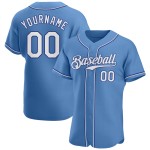 Benutzerdefiniertes hellblau-weiß-königliches authentisches Baseball-Trikot Benutzerdefiniertes hellblau-weiß-königliches authentisches Baseball-Trikot