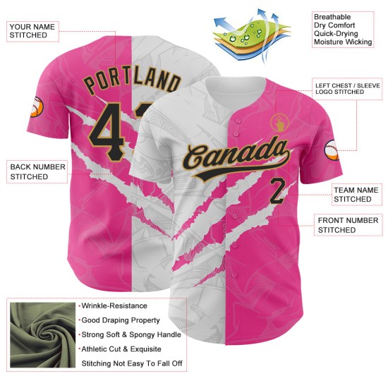 Baseball Gold Schwarz 3D Jersey Graffiti Muster Custom Scratch Authentic Pink-Old Baseball Gold Schwarz 3D Jersey Graffiti Muster Custom Scratch Authentic Pink-Old