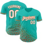 Baseball Aqua Custom Print 3D-Design Muster Mode Weiß-Orange Leopard Jersey Authentic Fade Baseball Aqua Custom Print 3D-Design Muster Mode Weiß-Orange Leopard Jersey Authentic Fade