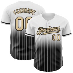 Fashion Custom Baseball Vegas Authentic Weiß Jersey Fade Gold-Schwarz Nadelstreifen