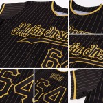 Benutzerdefiniertes schwarzes altes goldenes Nadelstreifen-Baseballtrikot in Schwarz Benutzerdefiniertes schwarzes altes goldenes Nadelstreifen-Baseballtrikot in Schwarz
