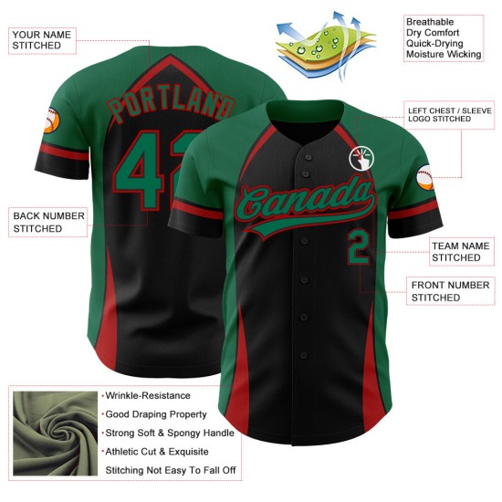 Curve Pattern Custom Solid Authentic 3D Grün-Rot Design Schwarz Kelly Jersey Baseball Curve Pattern Custom Solid Authentic 3D Grün-Rot Design Schwarz Kelly Jersey Baseball