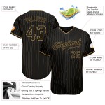 Benutzerdefiniertes schwarzes altes goldenes Nadelstreifen-Baseballtrikot in Schwarz Benutzerdefiniertes schwarzes altes goldenes Nadelstreifen-Baseballtrikot in Schwarz