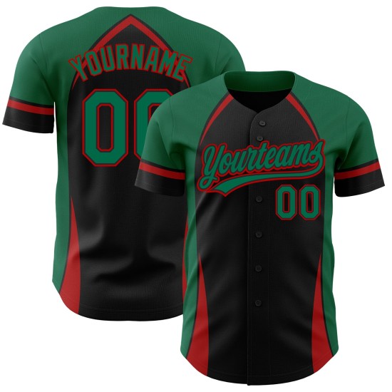 Curve Pattern Custom Solid Authentic 3D Grün-Rot Design Schwarz Kelly Jersey Baseball Curve Pattern Custom Solid Authentic 3D Grün-Rot Design Schwarz Kelly Jersey Baseball