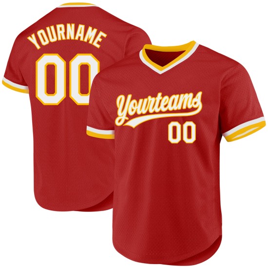 Throwback Baseball Authentic Red Jersey Custom Weiß-Gold Throwback Baseball Authentic Red Jersey Custom Weiß-Gold