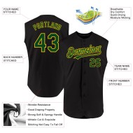 Authentisches Baseball-Trikot in Schwarz, Grün und Gelb, ärmellos, individuell Authentisches Baseball-Trikot in Schwarz, Grün und Gelb, ärmellos, individuell