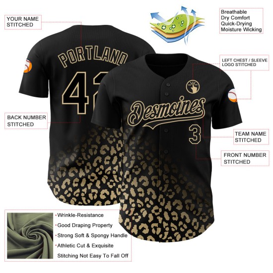 3D Gold Leopard Vegas Authentic Baseball Design Print Mode Benutzerdefinierte Muster Schwarz Verblassen Jersey 3D Gold Leopard Vegas Authentic Baseball Design Print Mode Benutzerdefinierte Muster Schwarz Verblassen Jersey