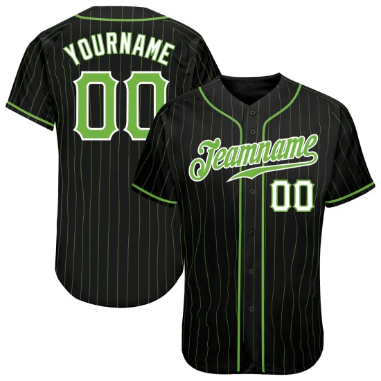 Benutzerdefinierte schwarz neongrün Nadelstreifen neongrün-weiß authentische Baseball Jersey Benutzerdefinierte schwarz neongrün Nadelstreifen neongrün-weiß authentische Baseball Jersey