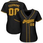 Benutzerdefiniertes authentisches Baseballtrikot in Schwarz und Gold Benutzerdefiniertes authentisches Baseballtrikot in Schwarz und Gold
