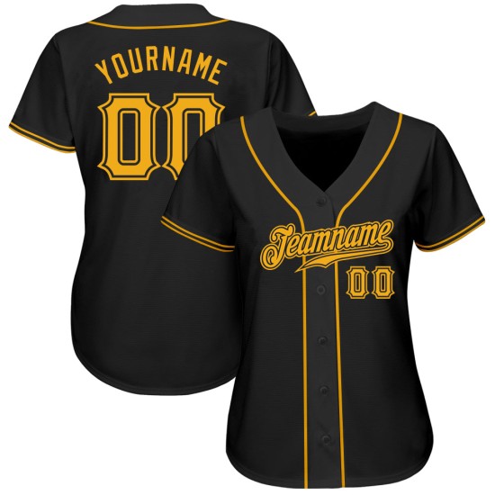 Benutzerdefiniertes authentisches Baseballtrikot in Schwarz und Gold Benutzerdefiniertes authentisches Baseballtrikot in Schwarz und Gold