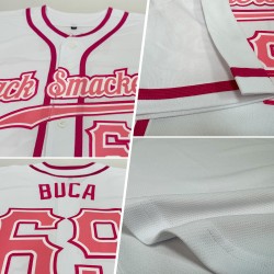 Benutzerdefiniertes authentisches Baseball-Trikot in Weiß und Mittelpink
