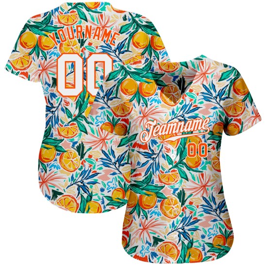 Benutzerdefinierte Weiß Orange 3D Muster Design Obst Authentische Baseball Jersey Benutzerdefinierte Weiß Orange 3D Muster Design Obst Authentische Baseball Jersey