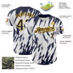 Shape Custom Authentic Navy-Gold Design Weiß 3D Jersey Baseball Scharfes Abstraktes Muster Shape Custom Authentic Navy-Gold Design Weiß 3D Jersey Baseball Scharfes Abstraktes Muster