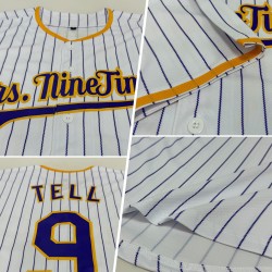 Benutzerdefinierte weiß lila Nadelstreifen lila-gold authentische Baseball Jersey Benutzerdefinierte weiß lila Nadelstreifen lila-gold authentische Baseball Jersey
