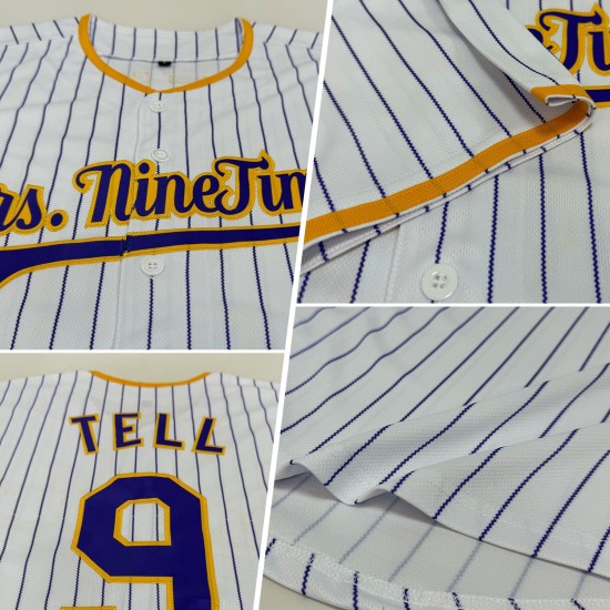 Benutzerdefinierte weiß lila Nadelstreifen lila-gold authentische Baseball Jersey Benutzerdefinierte weiß lila Nadelstreifen lila-gold authentische Baseball Jersey