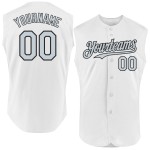 Authentisches weißes Baseball-Trikot in Silber-Schwarz, ärmellos, individuell Authentisches weißes Baseball-Trikot in Silber-Schwarz, ärmellos, individuell
