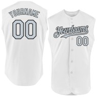 Authentisches weißes Baseball-Trikot in Silber-Schwarz, ärmellos, individuell
