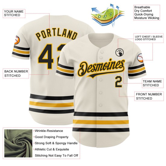 Custom Line Creme Jersey Authentic Schwarz-Gold Baseball Custom Line Creme Jersey Authentic Schwarz-Gold Baseball
