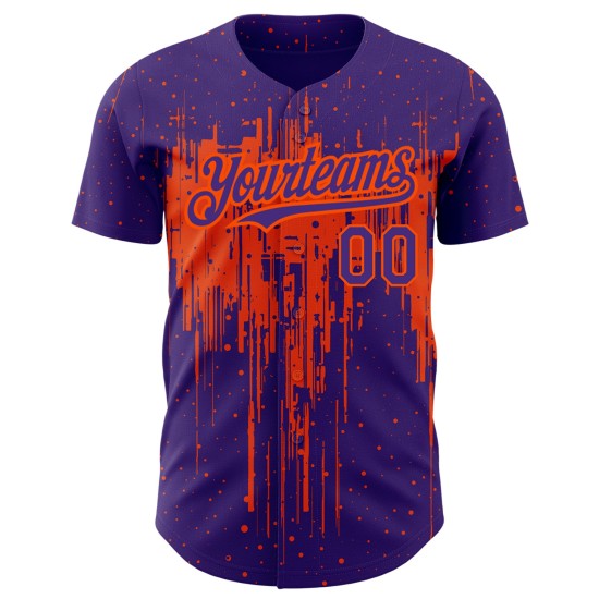 Tropfendes benutzerdefiniertes Muster Baseball Jersey Lila Authentisches 3D Orange Art Splatter Design Tropfendes benutzerdefiniertes Muster Baseball Jersey Lila Authentisches 3D Orange Art Splatter Design