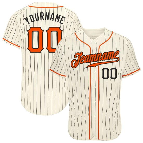 Benutzerdefinierte Creme Schwarz Nadelstreifen Orange-Schwarz Authentic Baseball Jersey Benutzerdefinierte Creme Schwarz Nadelstreifen Orange-Schwarz Authentic Baseball Jersey