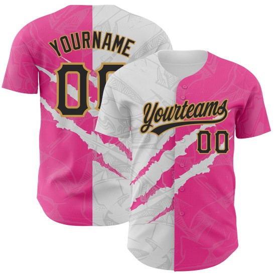 Baseball Gold Schwarz 3D Jersey Graffiti Muster Custom Scratch Authentic Pink-Old Baseball Gold Schwarz 3D Jersey Graffiti Muster Custom Scratch Authentic Pink-Old