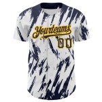 Shape Custom Authentic Navy-Gold Design Weiß 3D Jersey Baseball Scharfes Abstraktes Muster Shape Custom Authentic Navy-Gold Design Weiß 3D Jersey Baseball Scharfes Abstraktes Muster