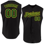 Authentisches Baseball-Trikot in Schwarz, Grün und Gelb, ärmellos, individuell Authentisches Baseball-Trikot in Schwarz, Grün und Gelb, ärmellos, individuell