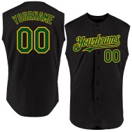 Authentisches Baseball-Trikot in Schwarz, Grün und Gelb, ärmellos, individuell