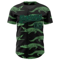 Authentische 3D Custom Jersey Schwarz Design Krokodil Muster Grün Kelly Baseball Authentische 3D Custom Jersey Schwarz Design Krokodil Muster Grün Kelly Baseball