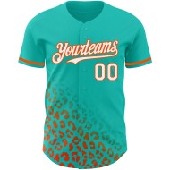 Baseball Aqua Custom Print 3D-Design Muster Mode Weiß-Orange Leopard Jersey Authentic Fade Baseball Aqua Custom Print 3D-Design Muster Mode Weiß-Orange Leopard Jersey Authentic Fade