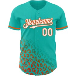 Baseball Aqua Custom Print 3D-Design Muster Mode Weiß-Orange Leopard Jersey Authentic Fade Baseball Aqua Custom Print 3D-Design Muster Mode Weiß-Orange Leopard Jersey Authentic Fade