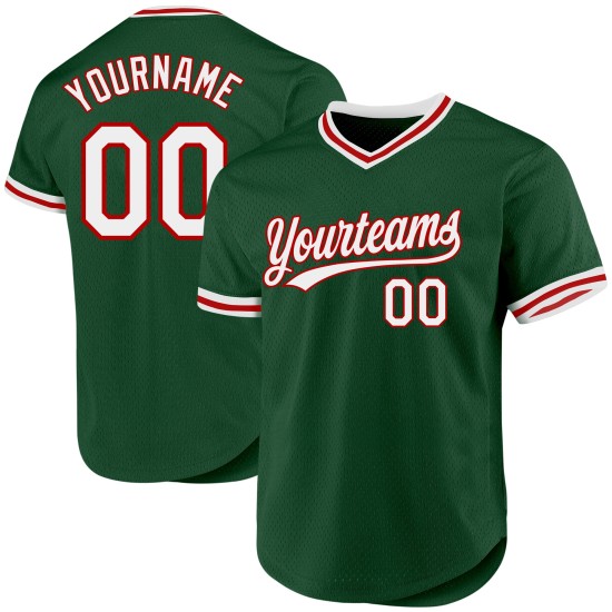 Weiß-Rotes Baseball Throwback Authentic Green Custom Jersey Weiß-Rotes Baseball Throwback Authentic Green Custom Jersey