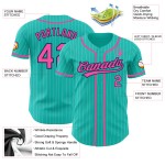 Benutzerdefinierte Aqua Weiß Nadelstreifen Pink-Navy Authentic Baseball Jersey Benutzerdefinierte Aqua Weiß Nadelstreifen Pink-Navy Authentic Baseball Jersey