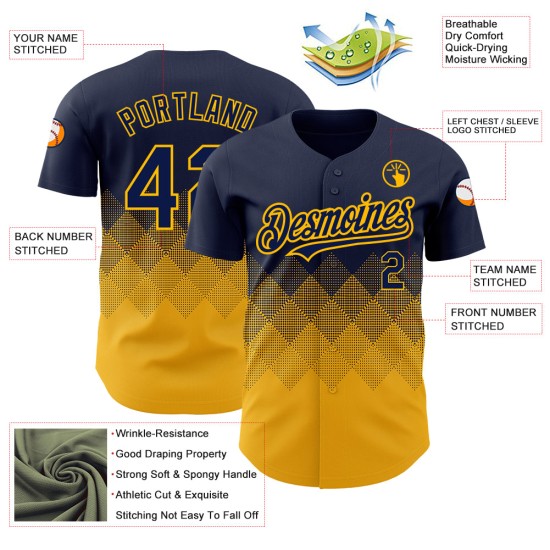 Baseball Jersey Formen Gradienten 3D Gold Navy Quadrat Authentische Muster Design Custom Baseball Jersey Formen Gradienten 3D Gold Navy Quadrat Authentische Muster Design Custom