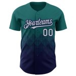 Quadratisches Muster Authentisches Design Teal Shapes Custom Gradient Baseball Grau-Marineblau Jersey 3D Quadratisches Muster Authentisches Design Teal Shapes Custom Gradient Baseball Grau-Marineblau Jersey 3D