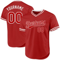 Weiß Throwback Custom Authentic Jersey Baseball Rot