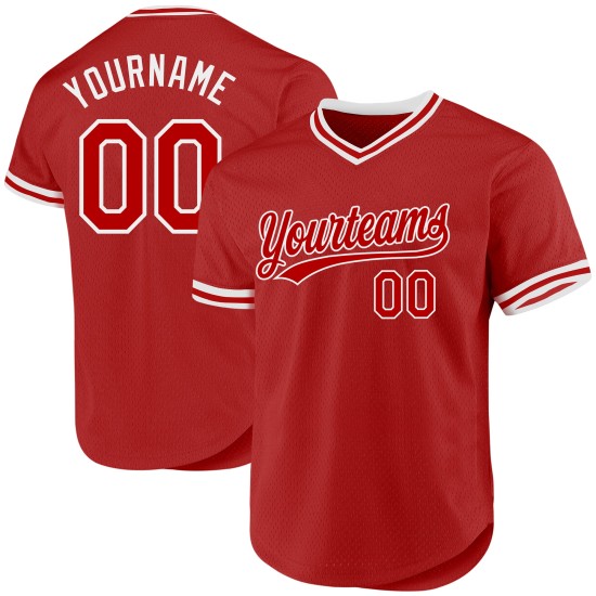 Weiß Throwback Custom Authentic Jersey Baseball Rot Weiß Throwback Custom Authentic Jersey Baseball Rot