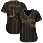 Benutzerdefiniertes schwarzes altes goldenes Nadelstreifen-Baseballtrikot in Schwarz Benutzerdefiniertes schwarzes altes goldenes Nadelstreifen-Baseballtrikot in Schwarz