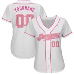 Benutzerdefiniertes authentisches Baseball-Trikot in Weiß und Mittelpink Benutzerdefiniertes authentisches Baseball-Trikot in Weiß und Mittelpink