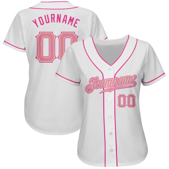 Benutzerdefiniertes authentisches Baseball-Trikot in Weiß und Mittelpink Benutzerdefiniertes authentisches Baseball-Trikot in Weiß und Mittelpink