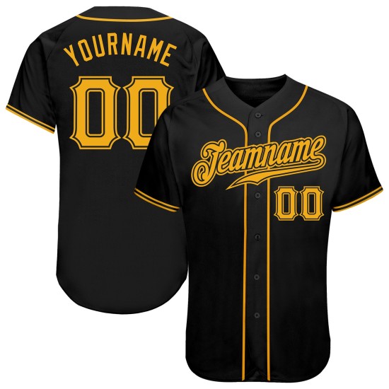 Benutzerdefiniertes authentisches Baseballtrikot in Schwarz und Gold Benutzerdefiniertes authentisches Baseballtrikot in Schwarz und Gold