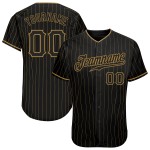 Benutzerdefiniertes schwarzes altes goldenes Nadelstreifen-Baseballtrikot in Schwarz Benutzerdefiniertes schwarzes altes goldenes Nadelstreifen-Baseballtrikot in Schwarz